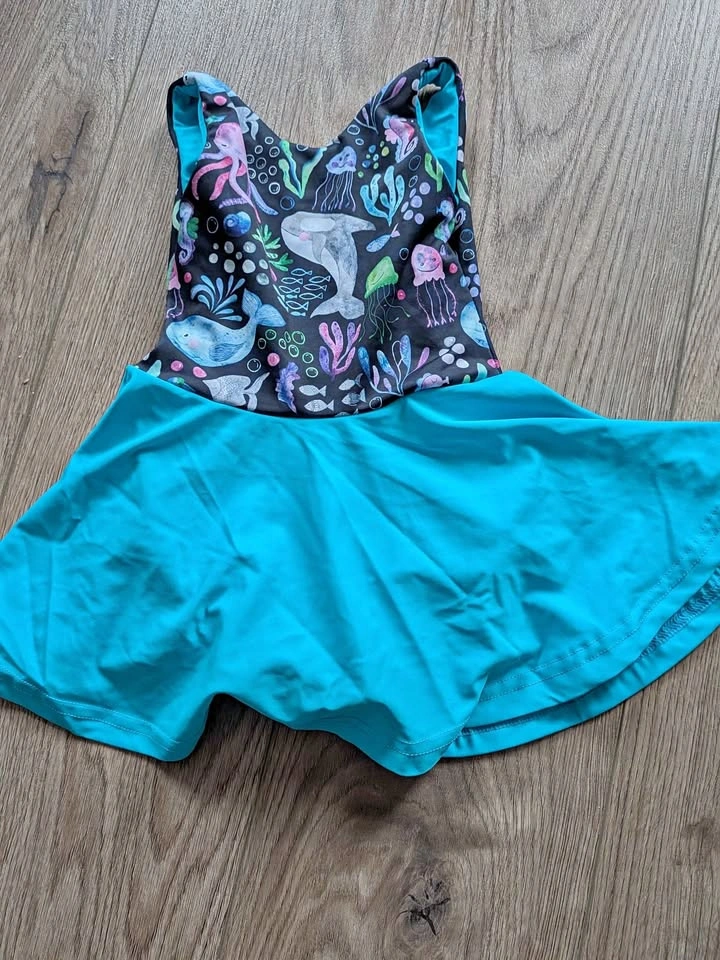 Girls Ocean Print Skirted One-Piece Swimsuit