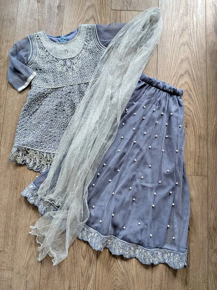 Grey Embellished 3-Piece Lehenga Choli Set