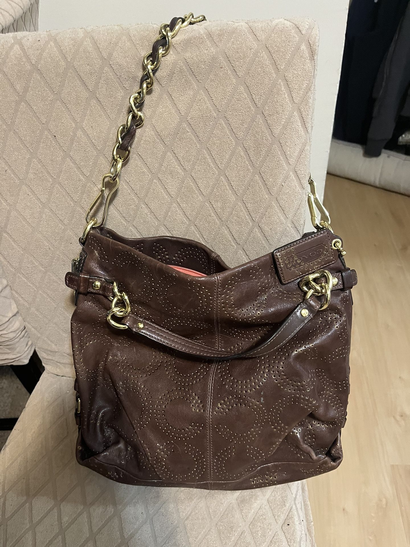 Coach Brown/gold Detailing Hobo Bag