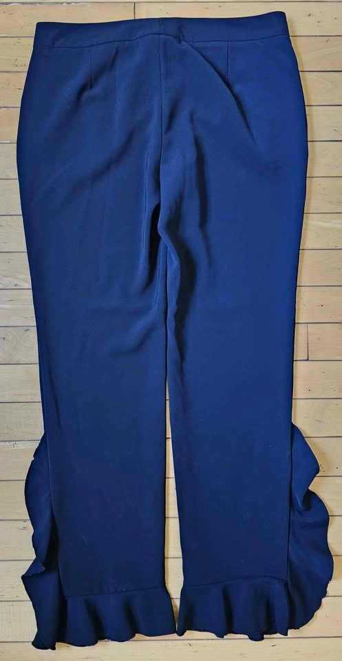 Brand New ZARA Navy Blue Ruffle Hem Stretch Dress Pants - Size S - photo 2