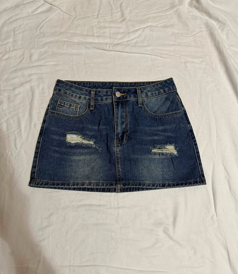 Distressed Denim Mini Skirt