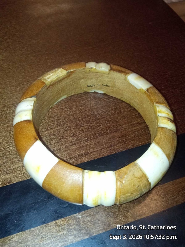 Mixed Wood and Bone Bangle Bracelet Made in India Vintage