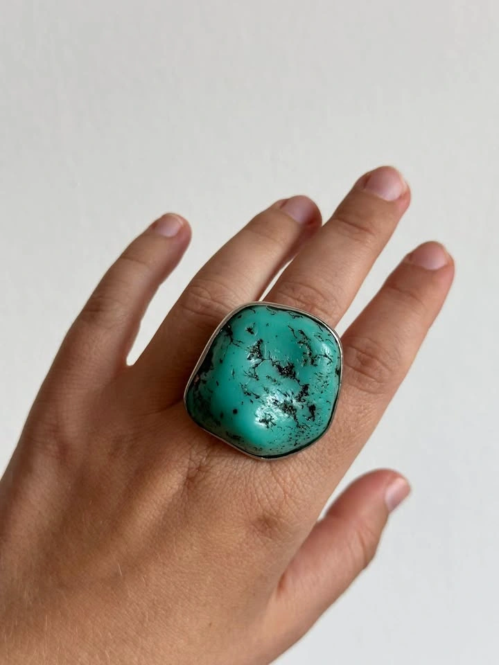 Large Boho Statement Ring — Chunky Faux Turquoise Ring - photo 2