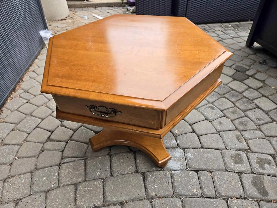 Vintage Canadian Oak Hexagonal Accent Table - Heirloom of Canada