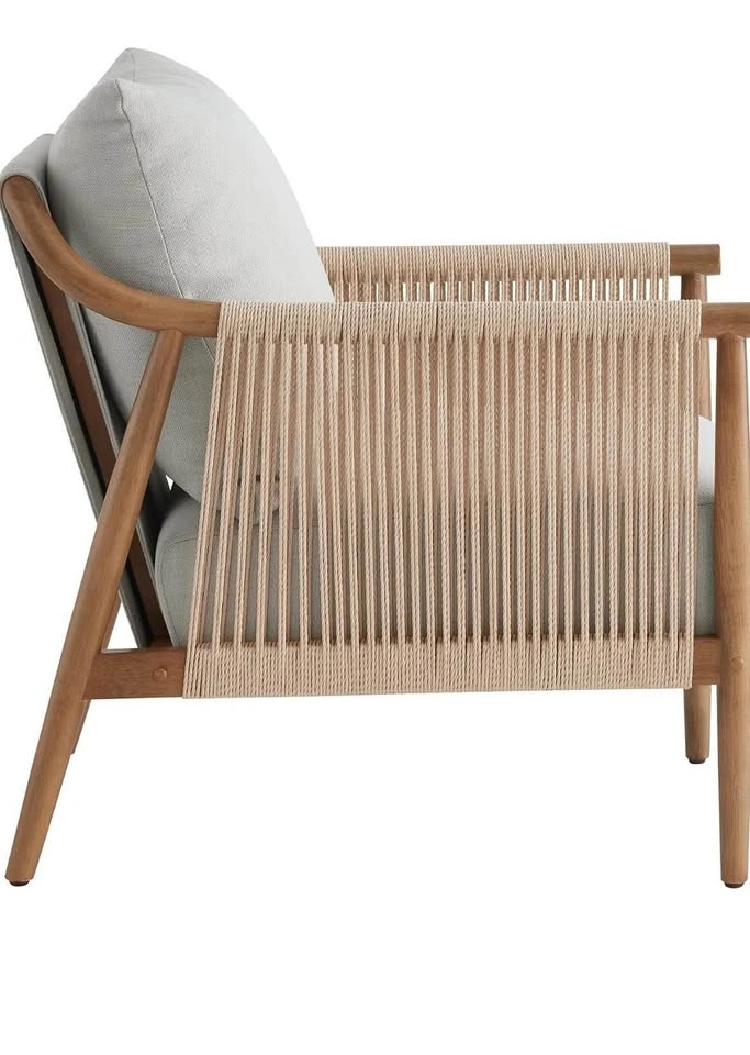 CHITA Braid Accent Chair with Wood Frame, Light Grey - photo 4