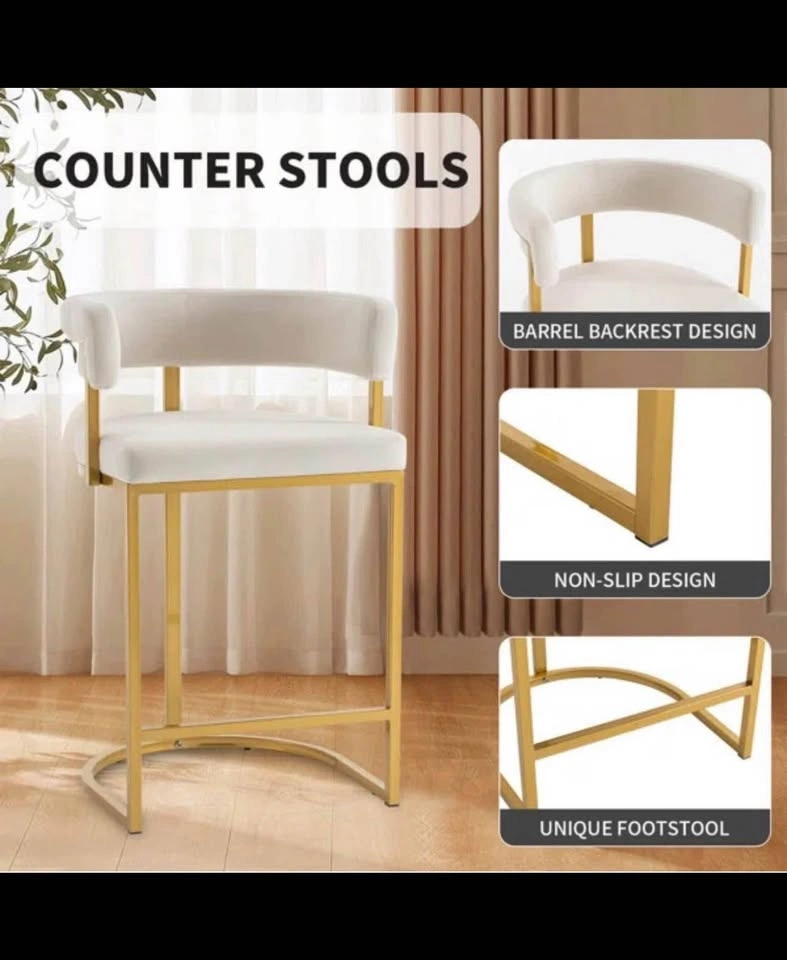 Brand new 26” Modern Velvet Bar Stools with Barrel Backrest - photo 4