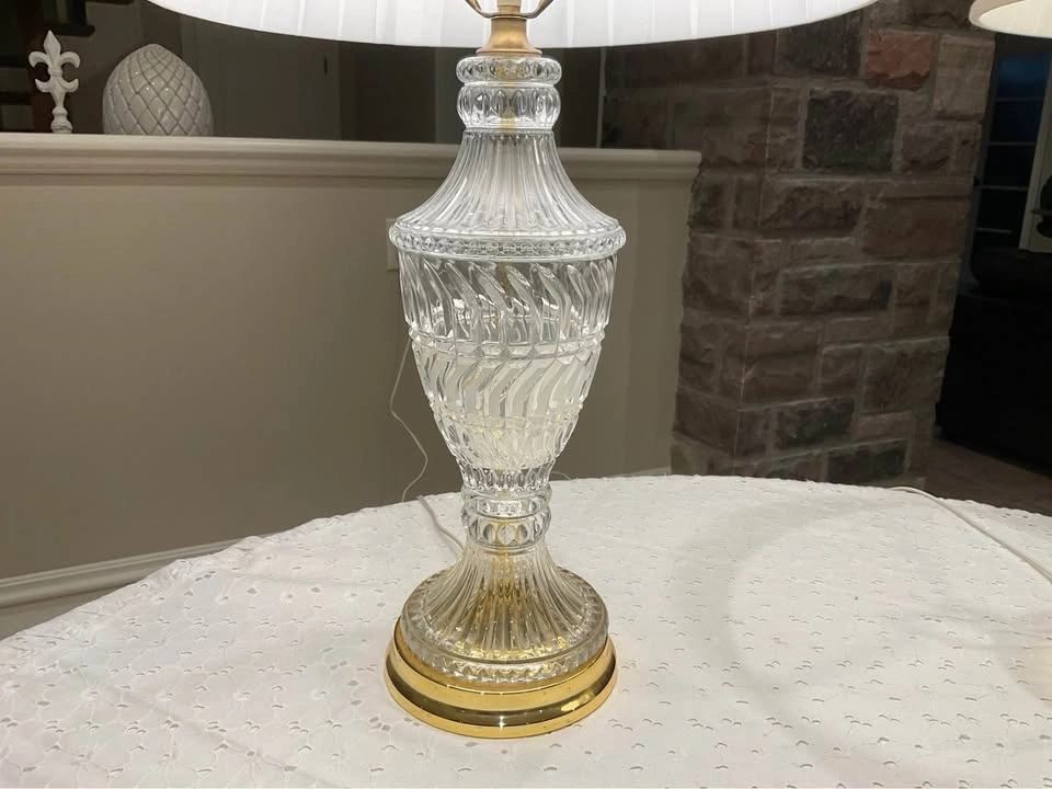 Table Lamps PAIR Traditional Cut Crystal Polished Brass Base - photo 4