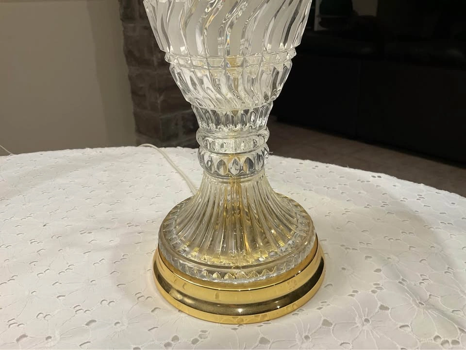 Table Lamps PAIR Traditional Cut Crystal Polished Brass Base - photo 5
