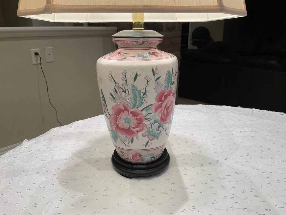 Table Lamp Vintage Hand Painted - photo 4