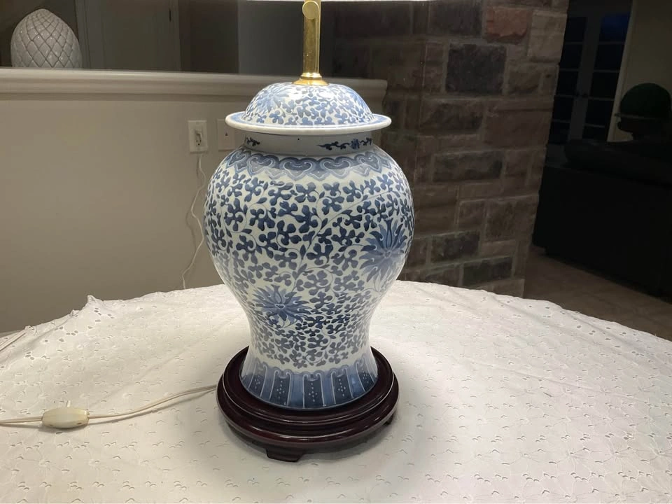 Vintage Chinoiserie Ginger Jar Table Lamp Brass Adjustable - photo 4