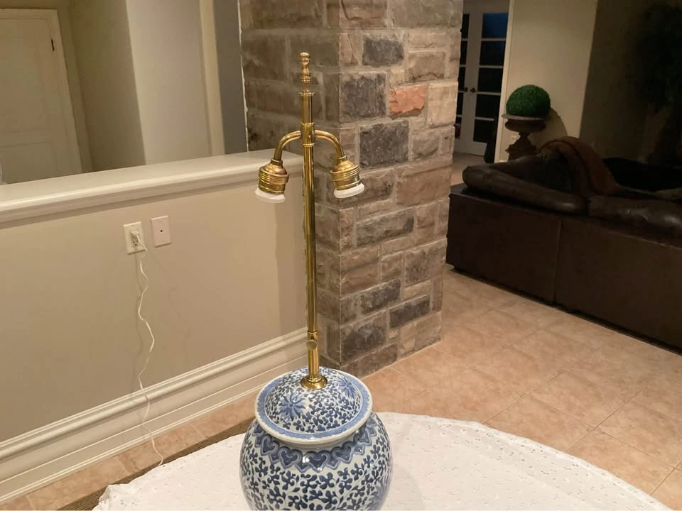 Vintage Chinoiserie Ginger Jar Table Lamp Brass Adjustable - photo 5