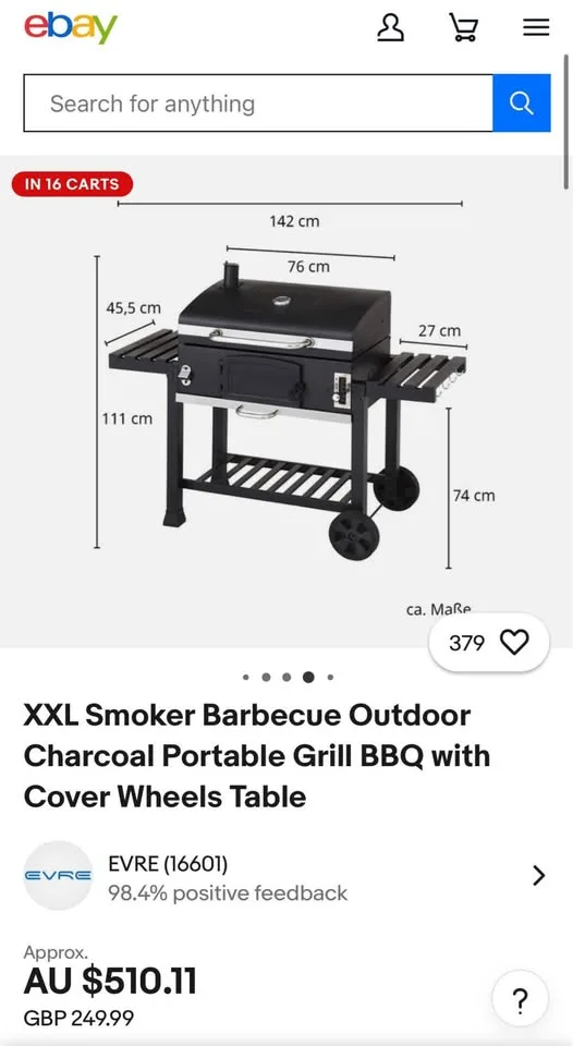 XXL Smoker Barbecue Outdoor Charcoal Grill BBQ w/ Table image indicator(2)