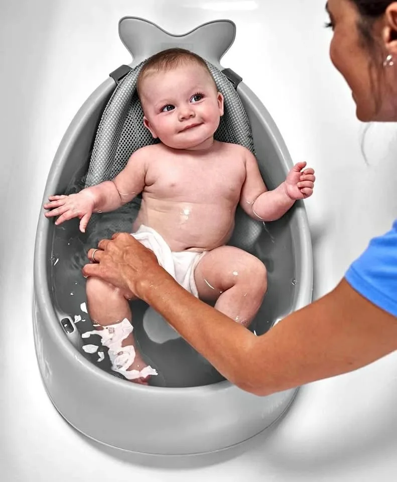 Skip Hop Baby Bath Tub, 3-Stage Smart Sling Tub, Moby, Grey thumbnail