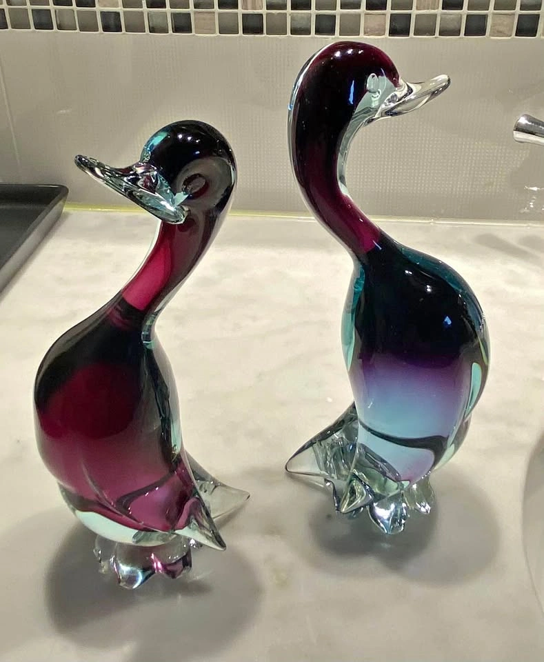 Mid-Century Venetian Sommerso Glass Duck Pair