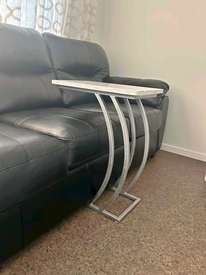 Handmade Modern C-Shaped Sofa Side Table | Faux Marble Top