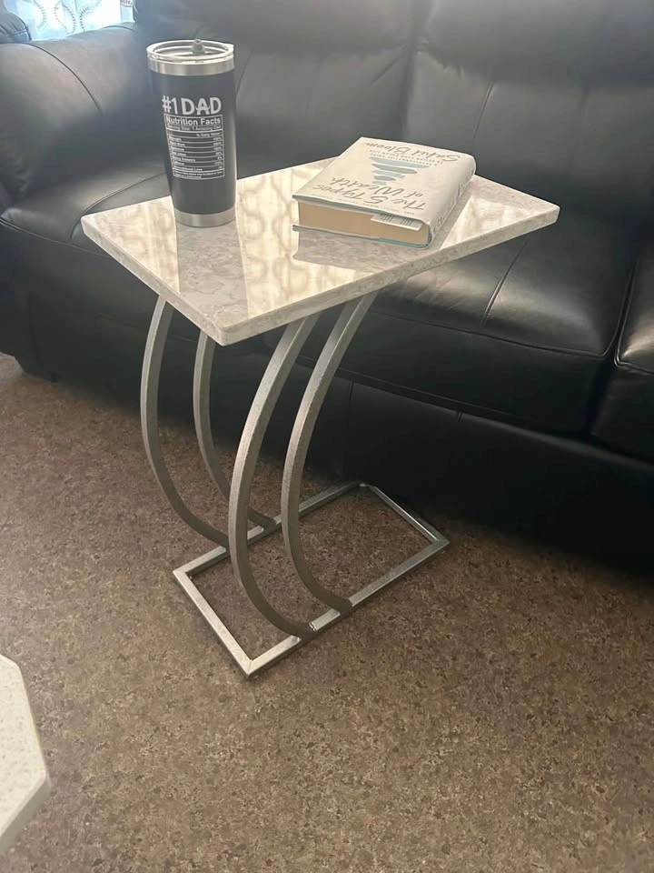 Handmade Modern C-Shaped Sofa Side Table | Faux Marble Top - photo 2