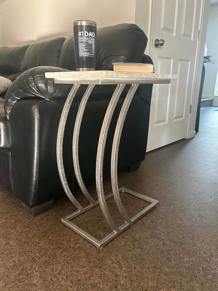 Handmade Modern C-Shaped Sofa Side Table | Faux Marble Top - photo 4
