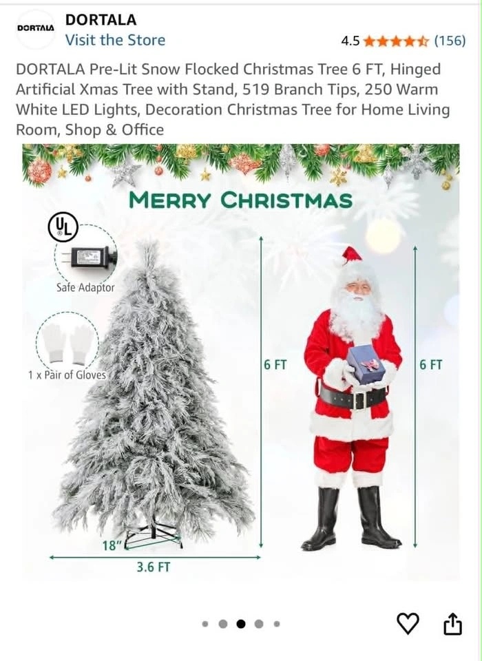 DORTALA - Pre-Lit Snow Flocked Christmas Tree - photo 2