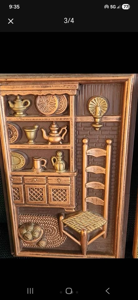 Vintage 3-Piece Copper/wood Kitchen Wall Decor MCM Style - photo 3