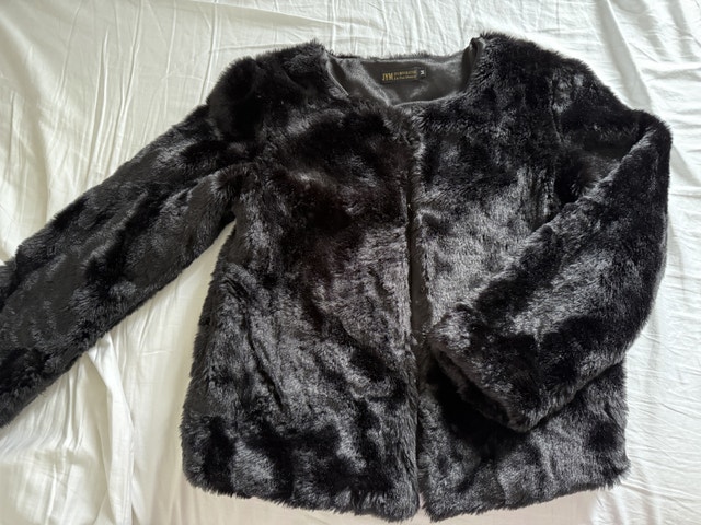 Korean Brand JYM Women's Plush Black Faux Fur Teddy Jacket