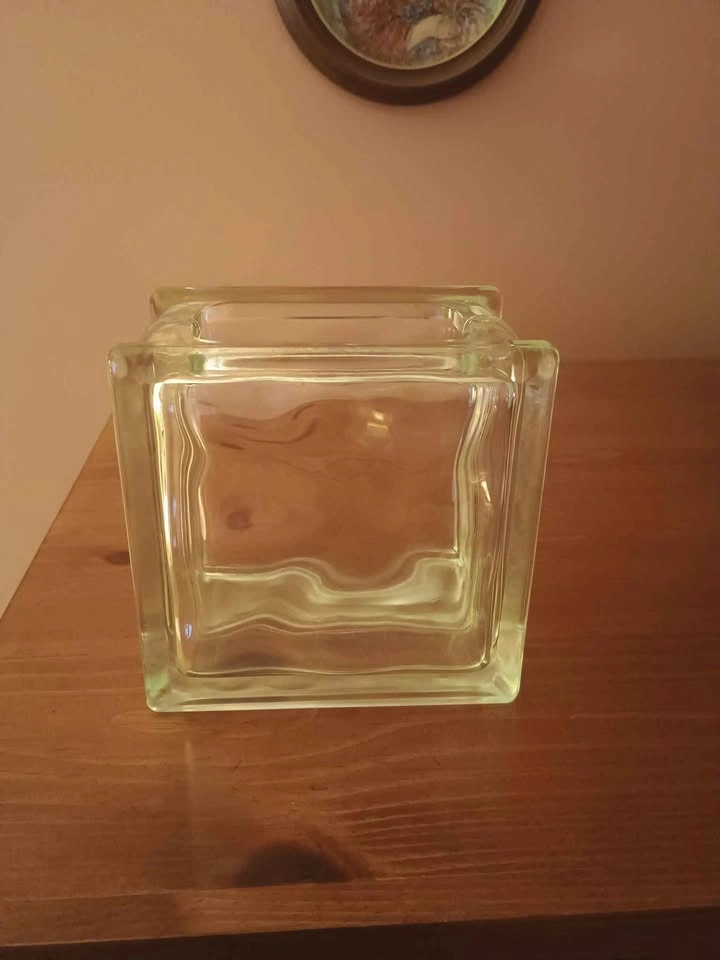 Vintage MCM Glass Block Vase - Wavy, Clear, Thick