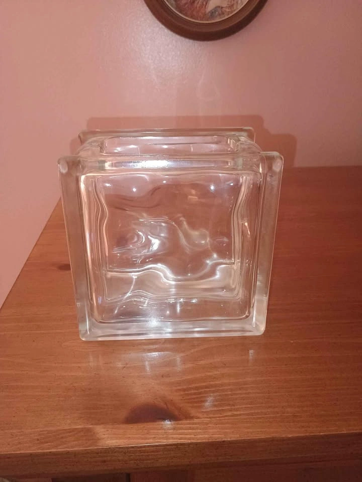 Vintage MCM Glass Block Vase - Wavy, Clear, Thick - photo 2