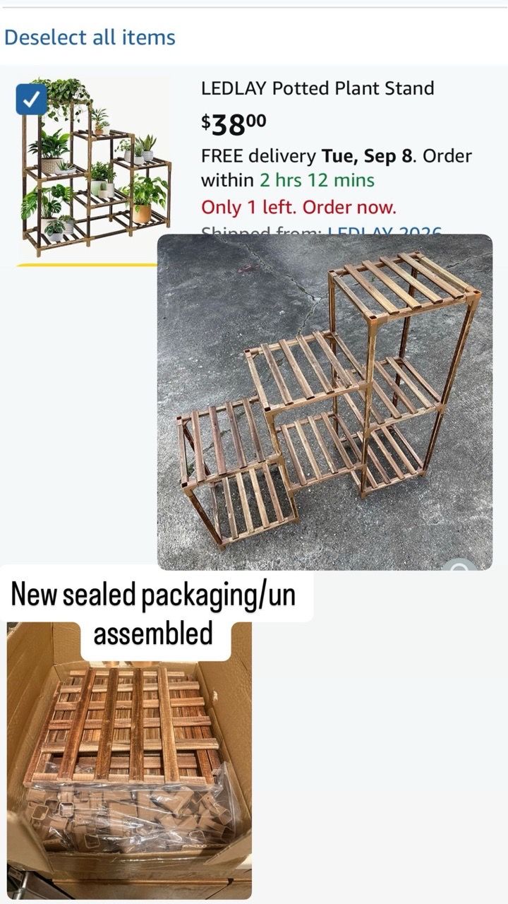 7-Tier Carbonized Pine Plant Stand for 13 Potted Plants