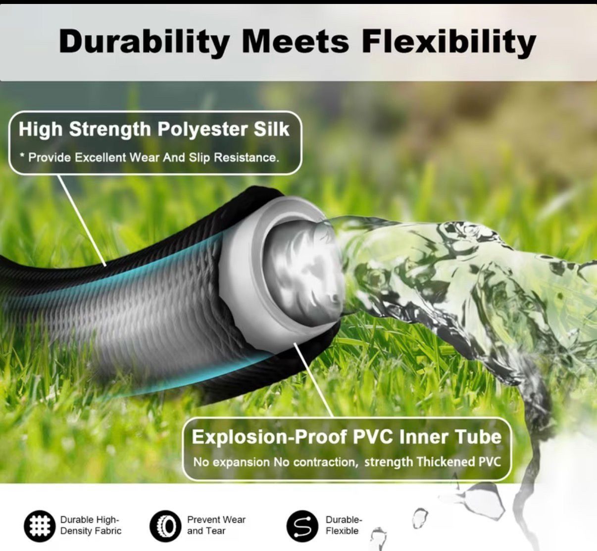 100 FT Garden Hose, Lightweight, Kink-Free with Brass Fittings - photo 4