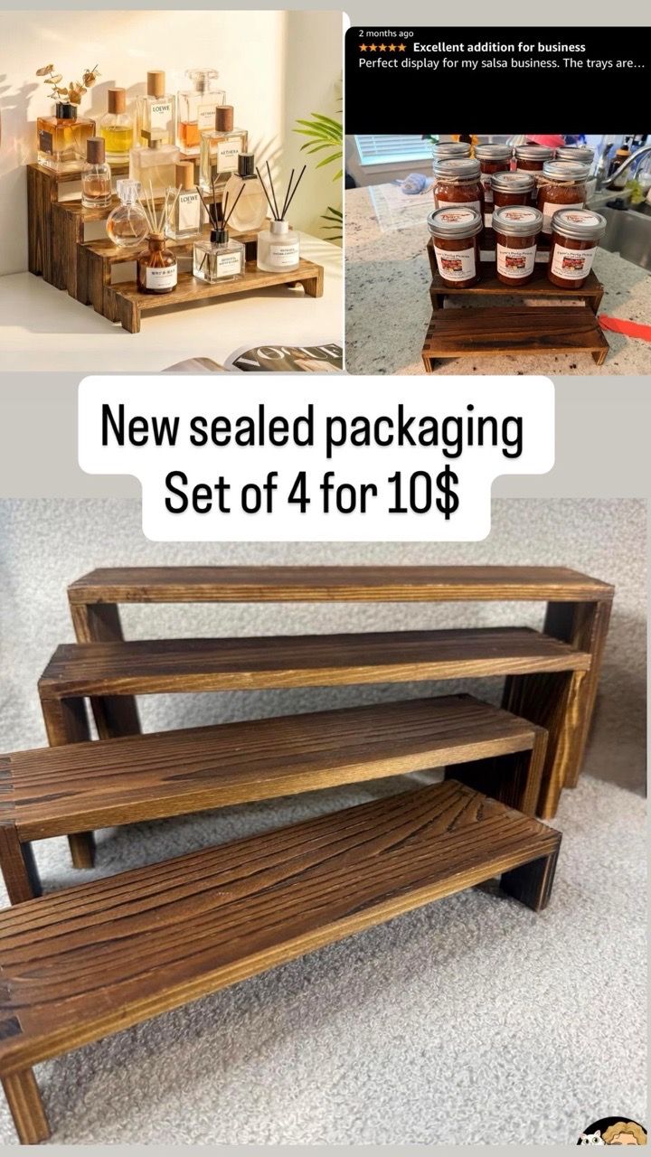 Set of 4 Wood Risers Tiered Display Stands