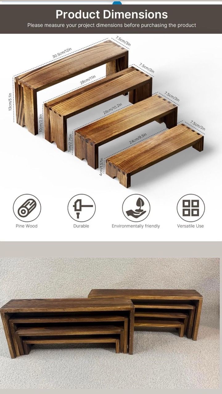 Set of 4 Wood Risers Tiered Display Stands - photo 4