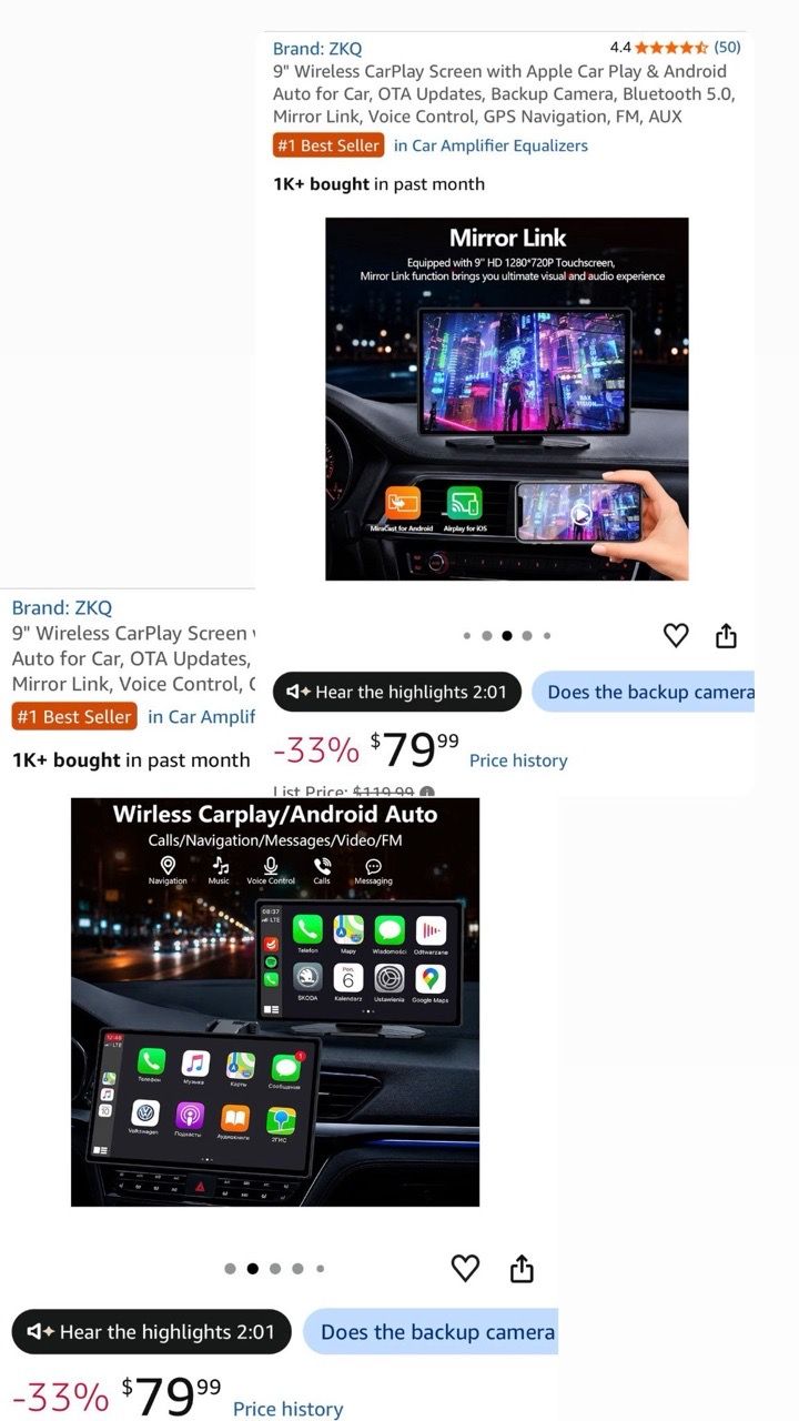9" Wireless CarPlay Screen for Car - Android Auto, Backup Cam - photo 2