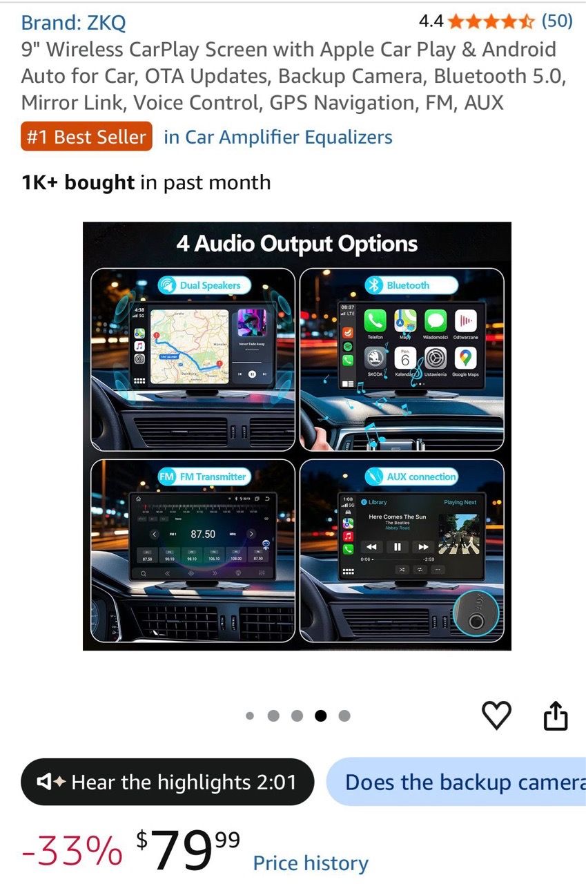9" Wireless CarPlay Screen for Car - Android Auto, Backup Cam - photo 5