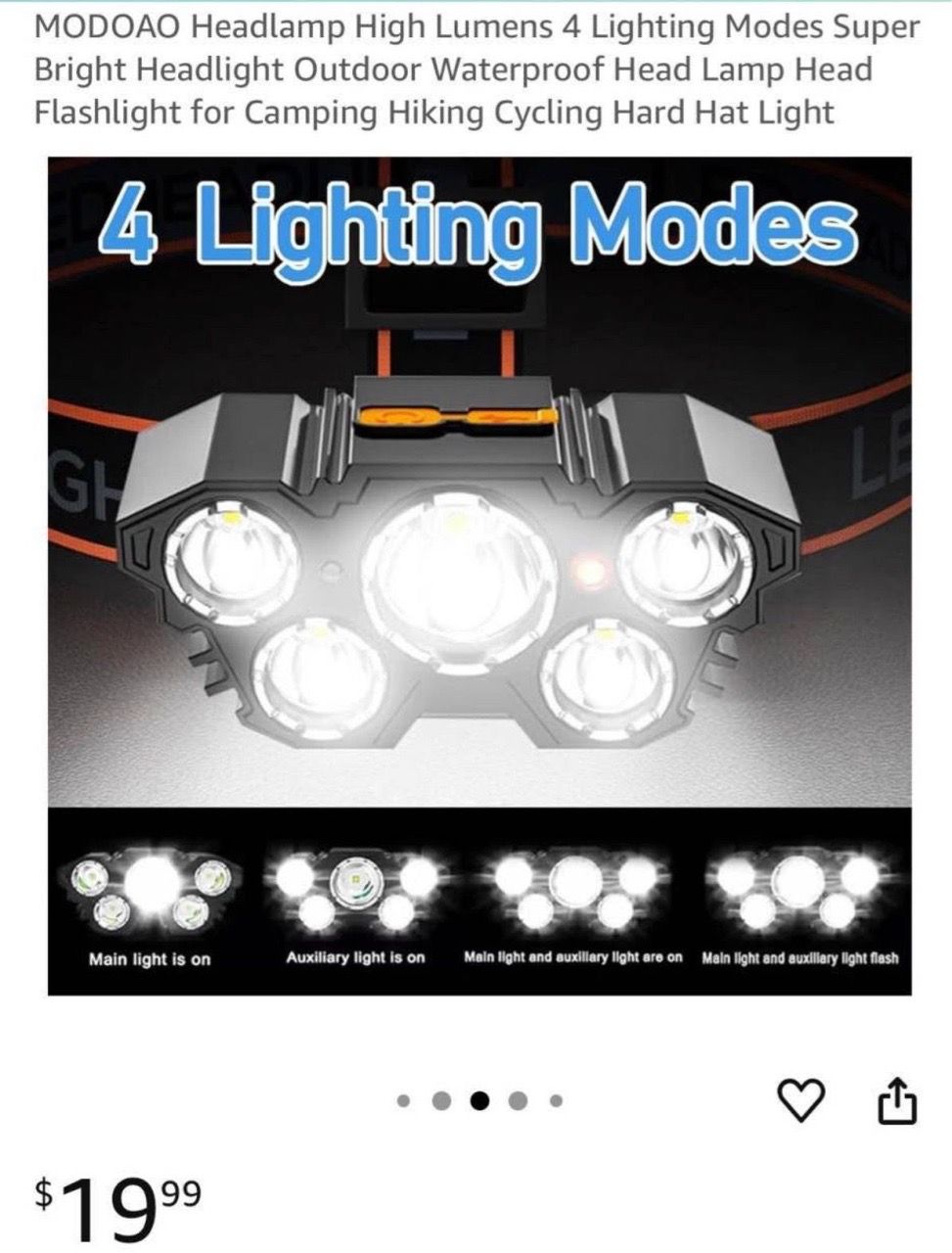 LED Headlamp with 4 Modes - Waterproof & Adjustable - photo 3