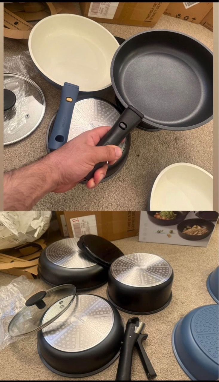 3-Piece Ceramic Cookware Set with Detachable Handle - photo 2
