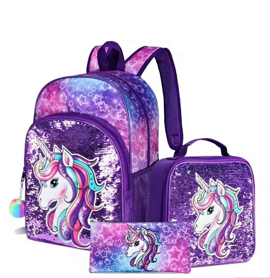 Sequin Unicorn Backpack, 3pcs Mermaid Backpack Set