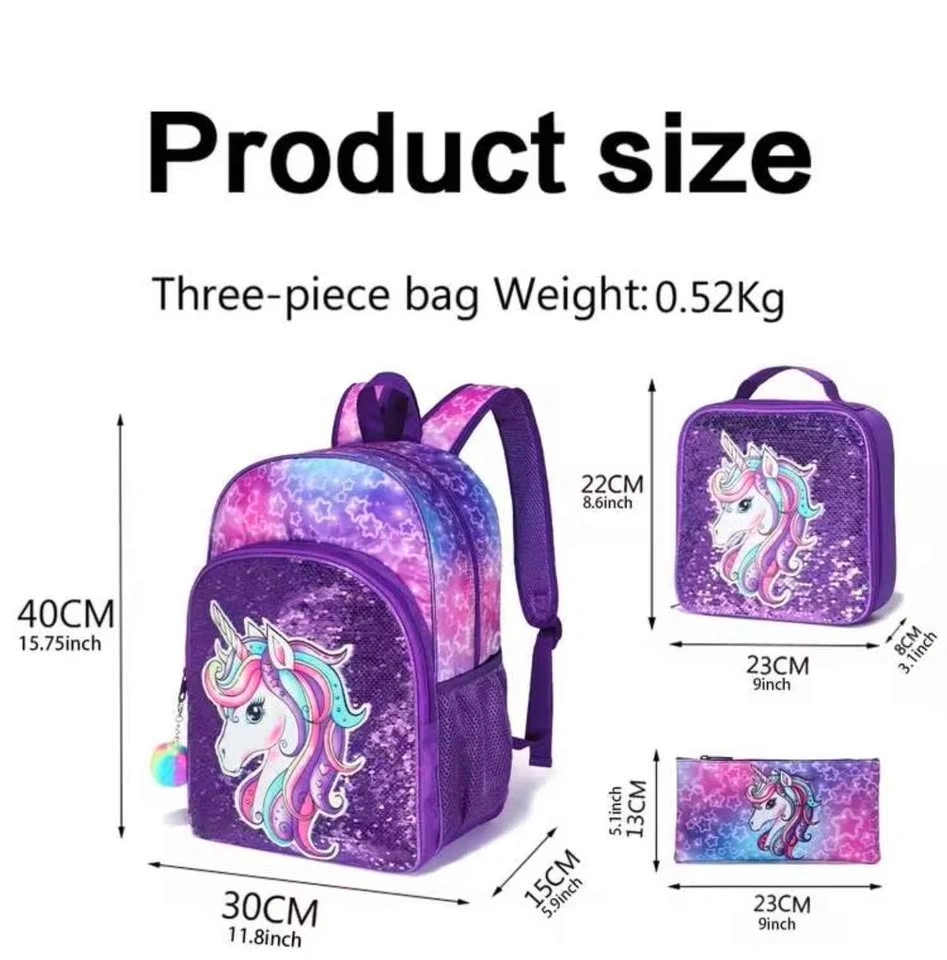 Sequin Unicorn Backpack, 3pcs Mermaid Backpack Set - photo 4