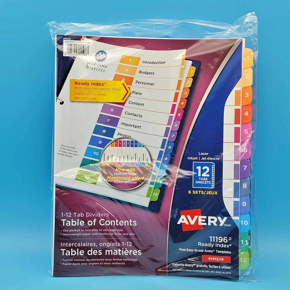 New/Sealed Avery Ready Index 11191-12 Tab Dividers (6 Sets)