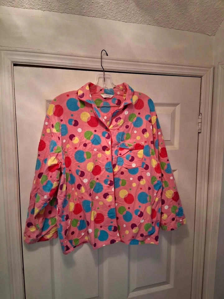 Pink Colorful Polka Dot Fleece Pajama Top