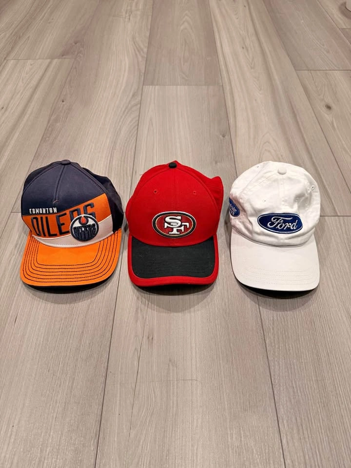 Bundle of 3 Hats: New Era San Francisco 49ers, Edmonton Oilers,