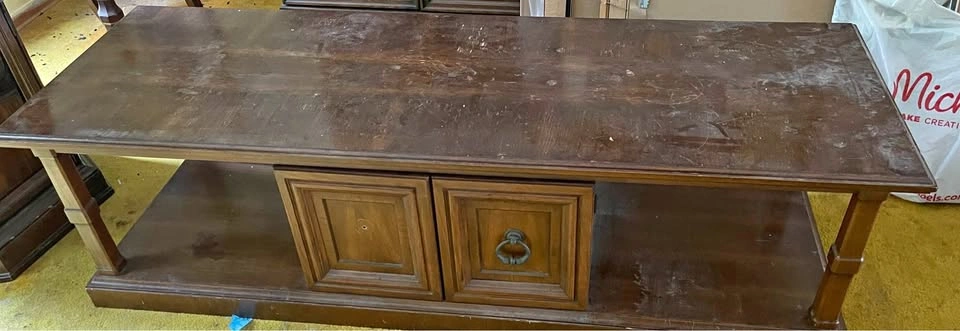 Coffee table with storage wooden 4 feet long needs TLC