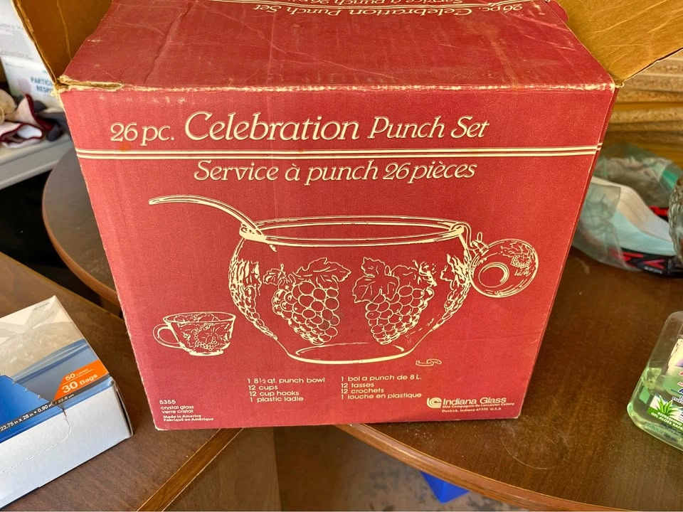 Punch bowl and 12 cups and bowl