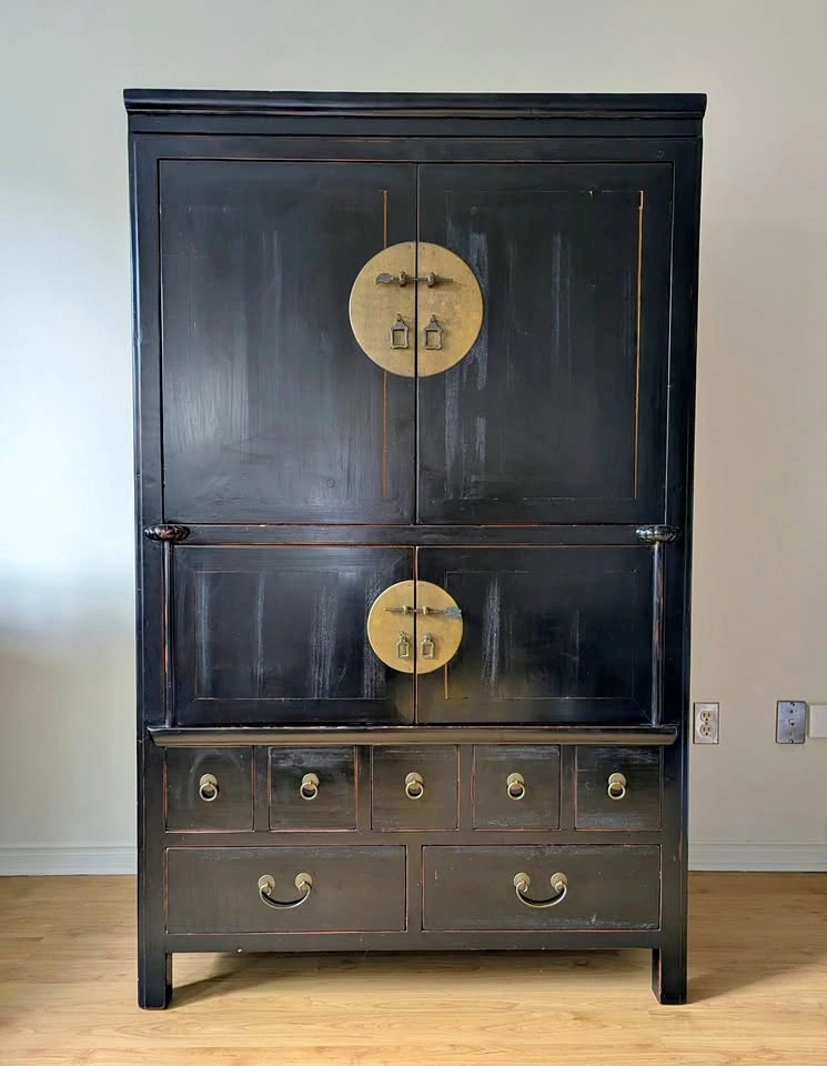 Large Vintage Chinese Wedding Cabinet Armoire
