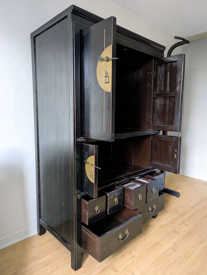 Large Vintage Chinese Wedding Cabinet Armoire - photo 2