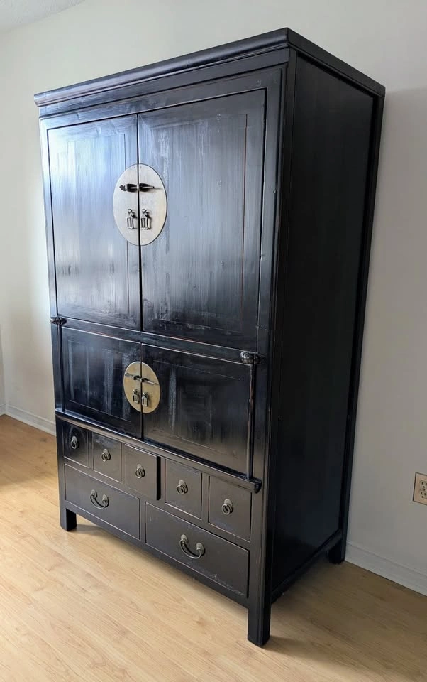 Large Vintage Chinese Wedding Cabinet Armoire - photo 3