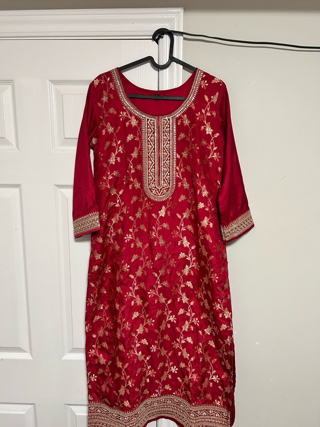 Pakistani Designer Agha Noor Red Silk Kurta Palazzo Set (3pc)