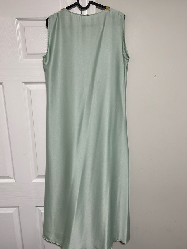 Beautiful Mint Green Moroccan Kaftan Dress Gold Embroidery - photo 3