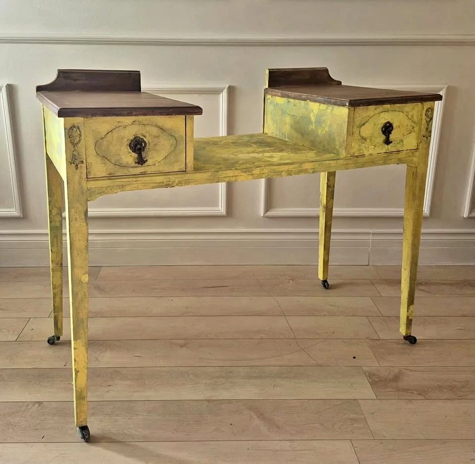 Edwardian Telephone Table / Gossip Bench - Yellow Console