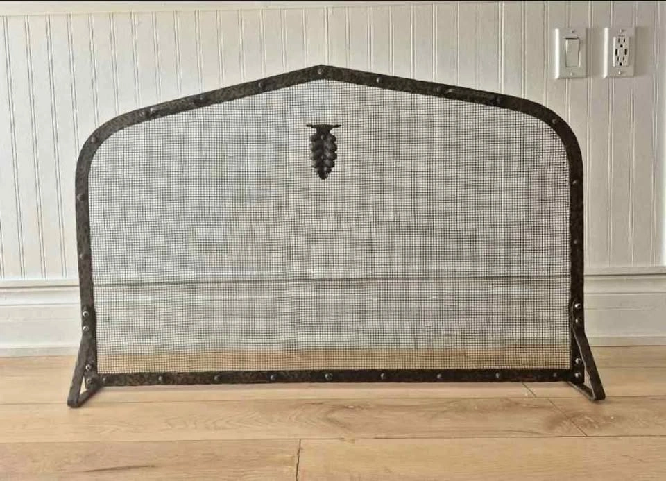 Antique Arts & Crafts Hand-Hammered Wrought Iron Fireplace Scree