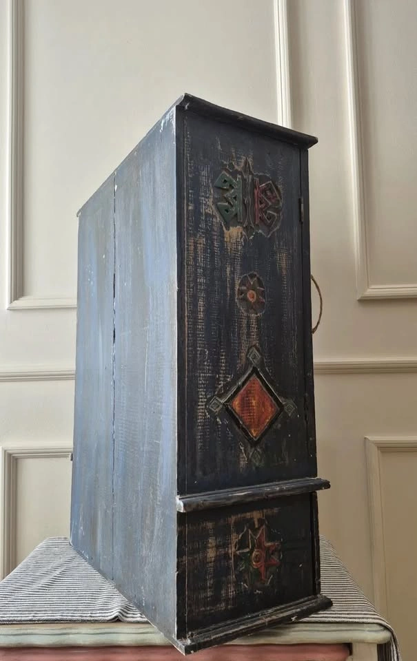 Vintage Hand-Carved Folk-Art Cabinet — Painted Aztec/Maya Wall C - photo 4