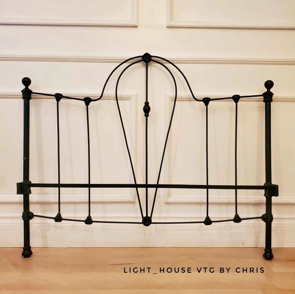 Antique Victorian Cast Iron Bed Frame — Refinished Matte Black